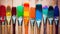 Vibrant Creativity Closeup of Artist Paintbrushes on an Artistic Wooden Background with Colorful Paints. created with Generative