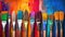 Vibrant Creativity Closeup of Artist Paintbrushes on an Artistic Wooden Background with Colorful Paints. created with Generative