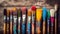 Vibrant Creativity Closeup of Artist Paintbrushes on an Artistic Wooden Background with Colorful Paints. created with Generative