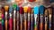Vibrant Creativity Closeup of Artist Paintbrushes on an Artistic Wooden Background with Colorful Paints. created with Generative