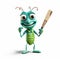 Vibrant Cricket Ball Animation With Friendly Insect Character