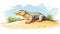 Vibrant Crocodile Illustration: Hyper-realistic Animal Artwork On Sand Dune