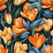 Vibrant crocus flower seamless pattern with top view perspective for creative designs