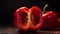 Vibrant cross sections of ripe bell peppers add gourmet flavor to salads generated by AI