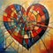 A vibrant cubist heart depicted through a kaleidoscopic lens of colors. AI generation