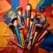 Vibrant Cubist-inspired Image of Diverse Brushes and Applicators
