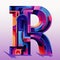 Vibrant Cubist Letter R Clipart On Purple Background