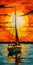 Vibrant Cubist Sailboat Painting With Sunset And Beneteau 36.7
