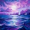 Vibrant Cubist Sailboats: A Purple Seascape Abstract