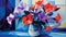 Vibrant Cubist Vase: Colorful Geometric Design Of Petunia In Flat Colour