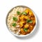 Vibrant Curried Chicken Bowl On White Background