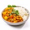 Vibrant Curry Bowl On White Background - Exacting Precision And Vibrant Colorism