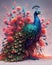 Vibrant Cyberpunk Peacock Made of Exploding Flowers