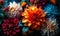 Vibrant Dahlia-Like Flowers in Full Bloom, a Rich Tapestry of Multicolored Petals Creating a Mesmerizing Floral Arrangement