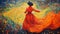 Vibrant Dance: A Colorful Oil Painting Of A Woman In Red