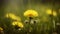 Vibrant dandelion growth in meadow, surrounded by fluffy wildflowers generated by AI