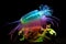 vibrant deep-sea shrimp emitting bioluminescent sparks