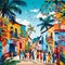 Vibrant depiction of a bustling street in Salvador, Brazil