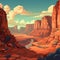 Vibrant Desert Landscape Illustration With Cowboy Imagery