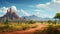 Vibrant Desert Landscape With Mountains - Delicately Rendered Art By Kevin Hill