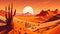 Vibrant Desert Landscape Sand Dunes and Blazing Sun Background