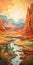 Vibrant Desert Scene With Mountain Stream Illustration