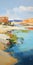 Vibrant Desert Water Painting With Lively Impressionist Style