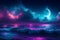 Vibrant, Detailed 4K Nighttime Seascape with Moonlit Serenity, Stars, and Colorful Clouds