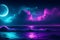 Vibrant, Detailed 4K Nighttime Seascape with Moonlit Serenity, Stars, and Colorful Clouds