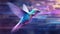 Vibrant Digital Hummingbird in Cosmic Space. Generative ai