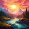 Vibrant Digital Illustration of a Breathtaking Natural Landscape