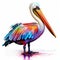 Vibrant Digital Painting Of A Pelican With Dripping Paint And Colorful Costumes