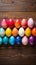 A Vibrant Display of Colored Eggs on a Rustic Wooden Table