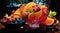 A Vibrant Display of Fresh Fruits in a Glass Bowl on a Table