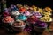 Vibrant Display Of Nitrogen Ice Cream Flavors In Bowls. Generative AI