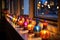 vibrant diwali lamps lined up on window sills