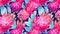 Vibrant Dragonfruit Pattern With Pink Protea Flower In Watercolour Style