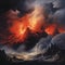 Vibrant and Dramatic Artistic Depiction of a Volcanic Eruption