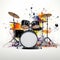 Vibrant Drum Kit With Colorful Splashes On White Background