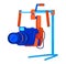 Vibrant DSLR camera on gimbal stabilizer equipment. Blue and orange camera gear for professional photography vector