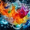 Vibrant and dynamic, the colorful water splashes freeze in time, each droplet a kaleidoscope of hues captured with precision