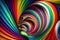 Vibrant and dynamic optical illusion wallpaper with rainbow-colored stripes and curvy lines