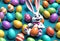 vibrant easter bunny with multi color eggs