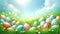 Vibrant Easter Egg Hunt Background with Colorful Eggs in Grass, AI Generated