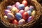 Vibrant Easter eggs arranged in a basket