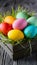 Vibrant Easter Eggs displayed in a charming rustic wooden crate