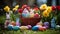 Vibrant Easter Eggs in Playful Bunny Garden