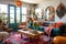 vibrant and eclectic interior, with retro elements and bohemian flair