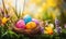 Vibrant Egg Symphony: Easter Eggs Nested in the Lap of Spring\\\'s Beauty. Generative AI