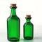 Vibrant, emerald-hued liquid in glass bottles with bright green labels.